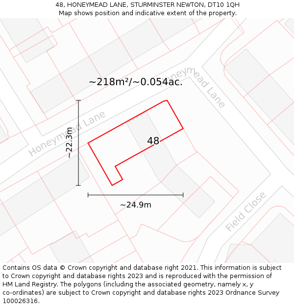 48, HONEYMEAD LANE, STURMINSTER NEWTON, DT10 1QH: Plot and title map