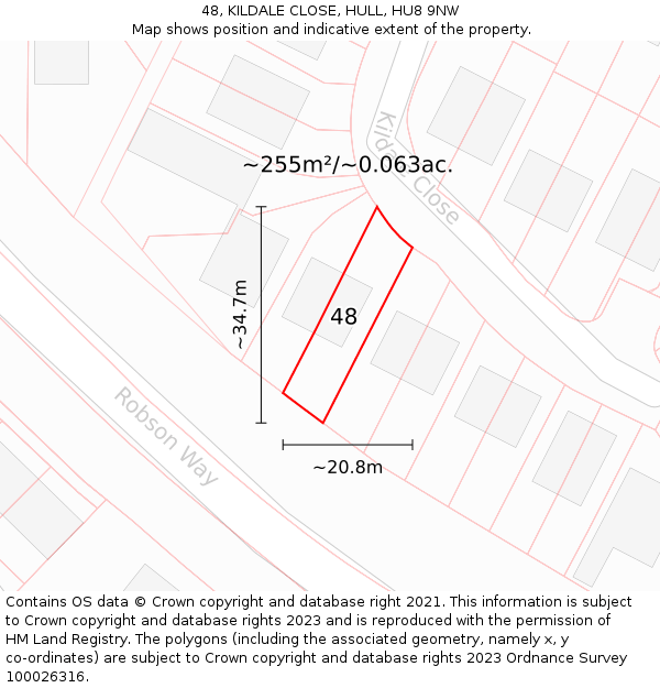 48, KILDALE CLOSE, HULL, HU8 9NW: Plot and title map