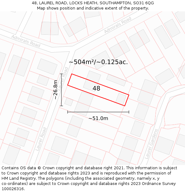 48, LAUREL ROAD, LOCKS HEATH, SOUTHAMPTON, SO31 6QG: Plot and title map