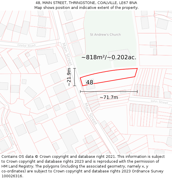 48, MAIN STREET, THRINGSTONE, COALVILLE, LE67 8NA: Plot and title map