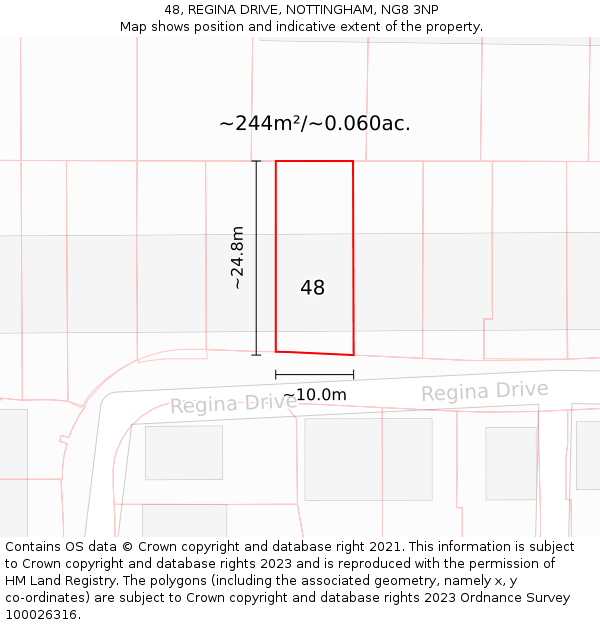 48, REGINA DRIVE, NOTTINGHAM, NG8 3NP: Plot and title map