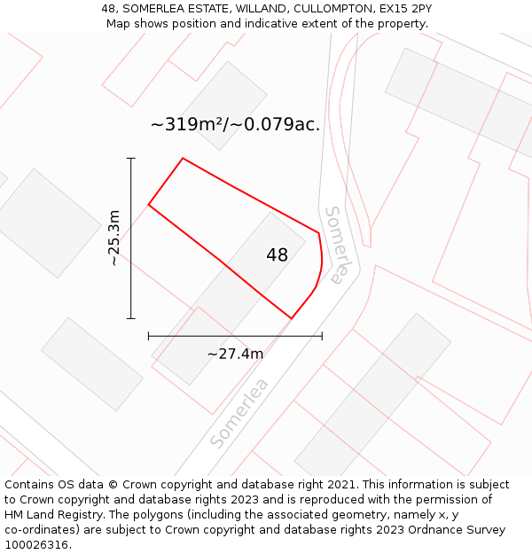 48, SOMERLEA ESTATE, WILLAND, CULLOMPTON, EX15 2PY: Plot and title map