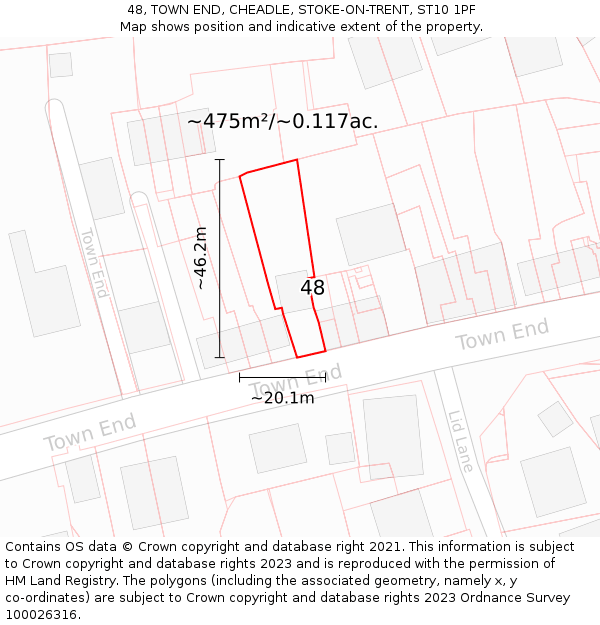 48, TOWN END, CHEADLE, STOKE-ON-TRENT, ST10 1PF: Plot and title map