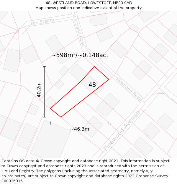 48, WESTLAND ROAD, LOWESTOFT, NR33 9AD: Plot and title map