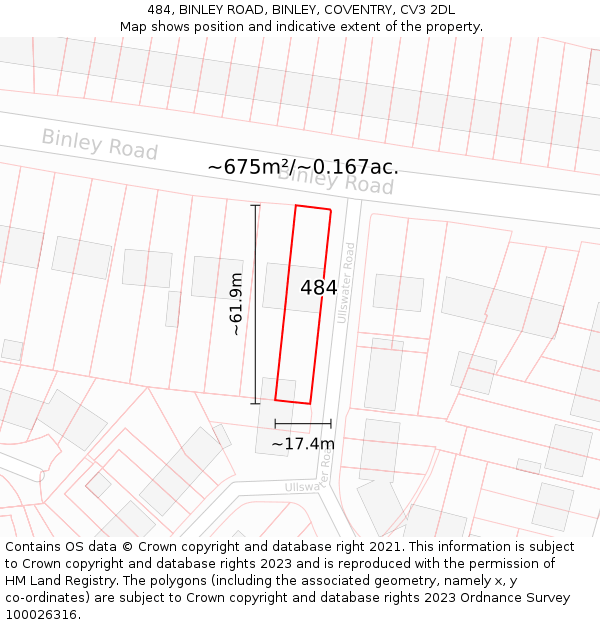 484, BINLEY ROAD, BINLEY, COVENTRY, CV3 2DL: Plot and title map
