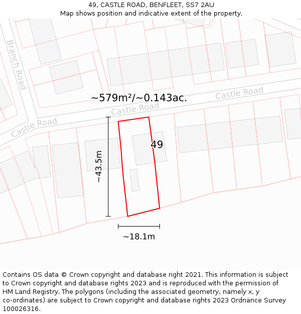 49, CASTLE ROAD, BENFLEET, SS7 2AU: Plot and title map