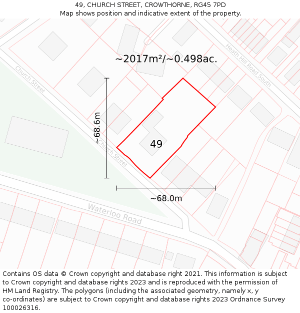 49, CHURCH STREET, CROWTHORNE, RG45 7PD: Plot and title map
