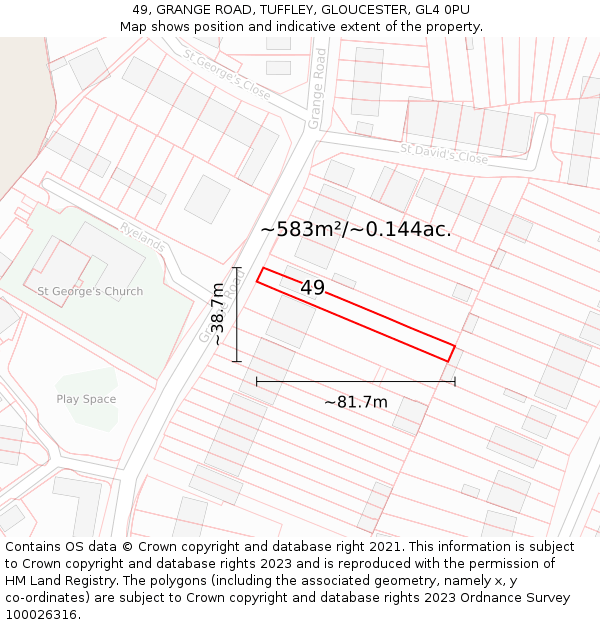 49, GRANGE ROAD, TUFFLEY, GLOUCESTER, GL4 0PU: Plot and title map