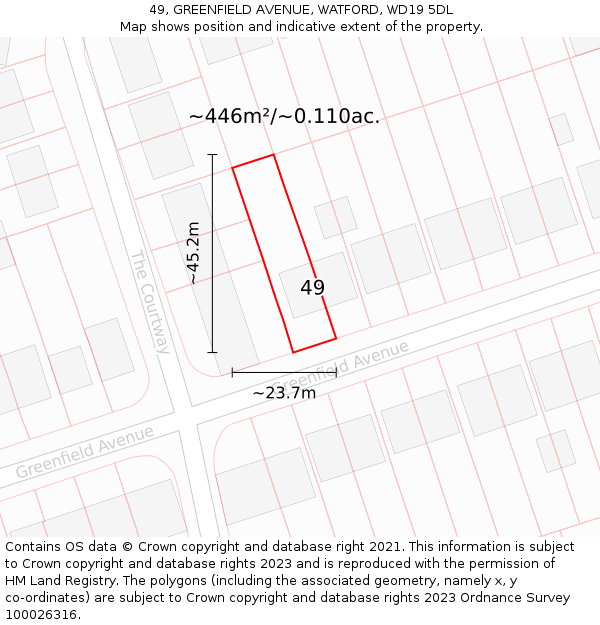 49, GREENFIELD AVENUE, WATFORD, WD19 5DL: Plot and title map