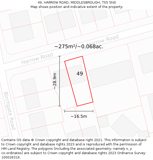 49, HARROW ROAD, MIDDLESBROUGH, TS5 5NS: Plot and title map