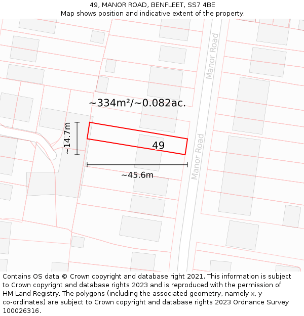 49, MANOR ROAD, BENFLEET, SS7 4BE: Plot and title map