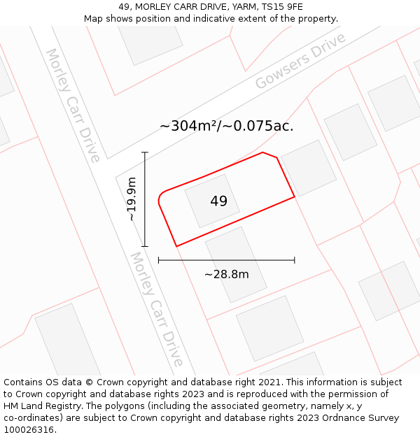 49, MORLEY CARR DRIVE, YARM, TS15 9FE: Plot and title map