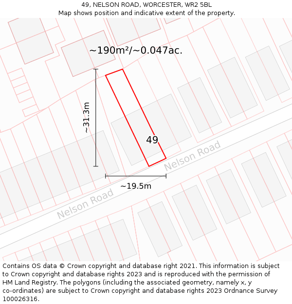 49, NELSON ROAD, WORCESTER, WR2 5BL: Plot and title map