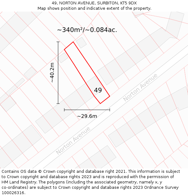 49, NORTON AVENUE, SURBITON, KT5 9DX: Plot and title map