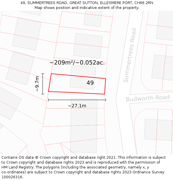 49, SUMMERTREES ROAD, GREAT SUTTON, ELLESMERE PORT, CH66 2RN: Plot and title map