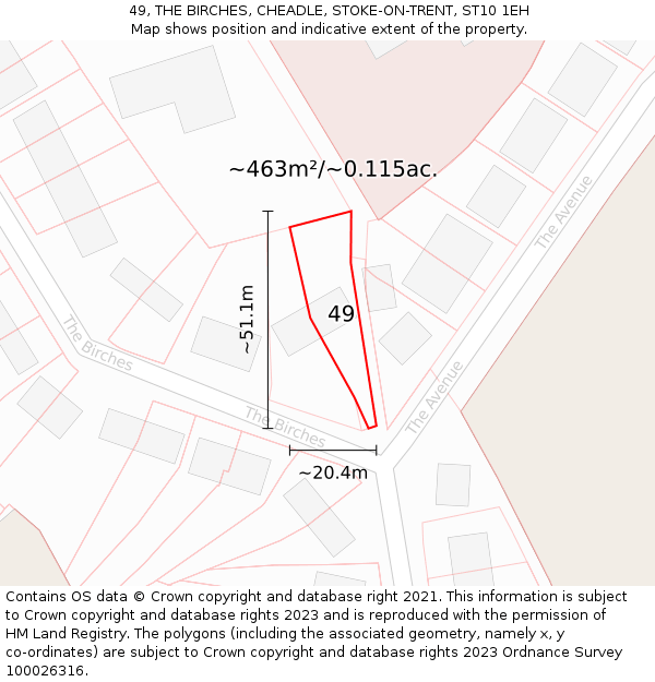 49, THE BIRCHES, CHEADLE, STOKE-ON-TRENT, ST10 1EH: Plot and title map
