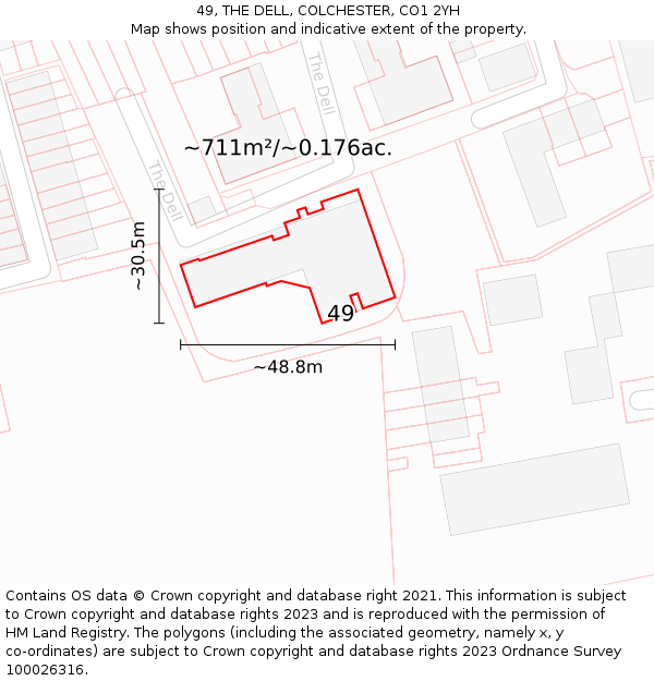 49, THE DELL, COLCHESTER, CO1 2YH: Plot and title map