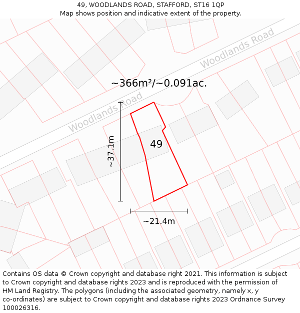 49, WOODLANDS ROAD, STAFFORD, ST16 1QP: Plot and title map