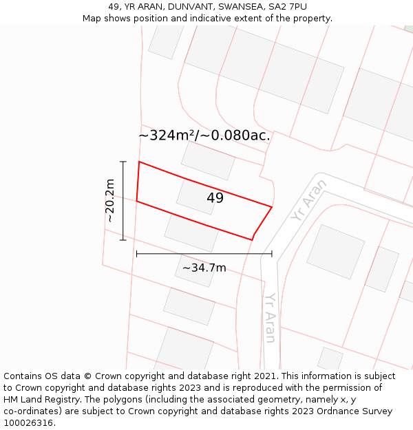 49, YR ARAN, DUNVANT, SWANSEA, SA2 7PU: Plot and title map