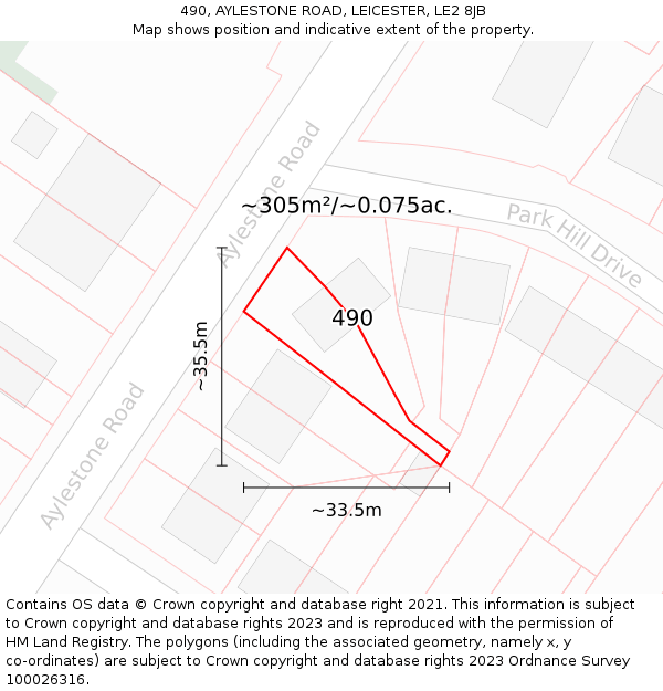 490, AYLESTONE ROAD, LEICESTER, LE2 8JB: Plot and title map