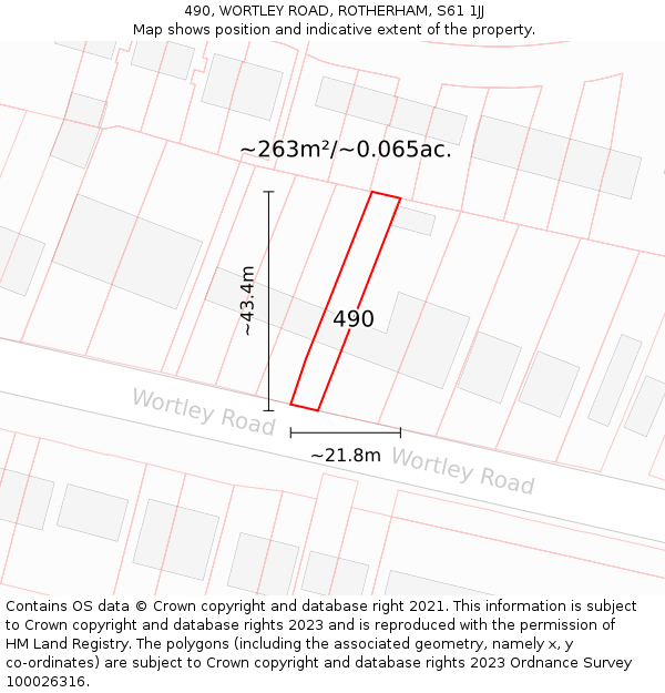 490, WORTLEY ROAD, ROTHERHAM, S61 1JJ: Plot and title map