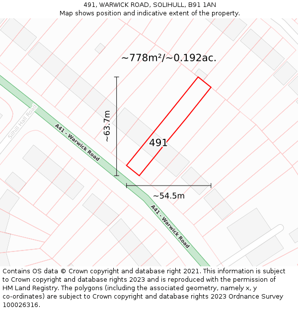 491, WARWICK ROAD, SOLIHULL, B91 1AN: Plot and title map