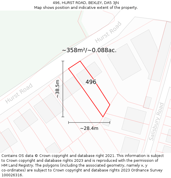 496, HURST ROAD, BEXLEY, DA5 3JN: Plot and title map