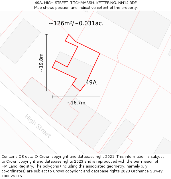 49A, HIGH STREET, TITCHMARSH, KETTERING, NN14 3DF: Plot and title map