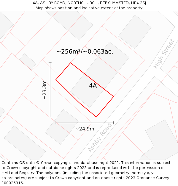 4A, ASHBY ROAD, NORTHCHURCH, BERKHAMSTED, HP4 3SJ: Plot and title map