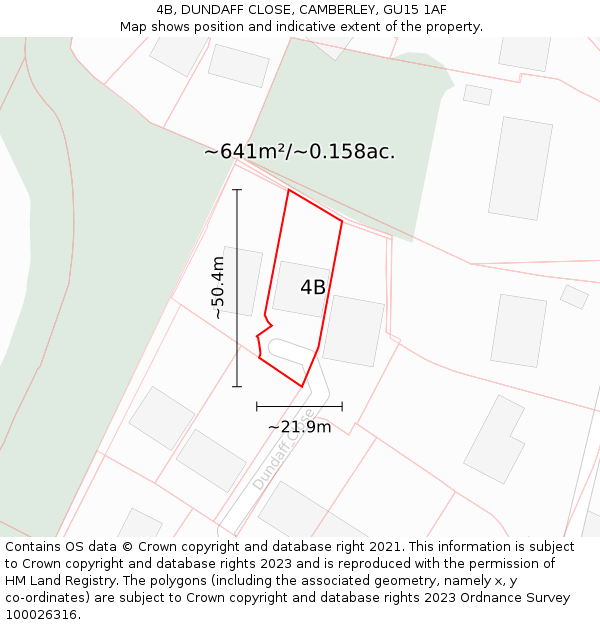 4B, DUNDAFF CLOSE, CAMBERLEY, GU15 1AF: Plot and title map