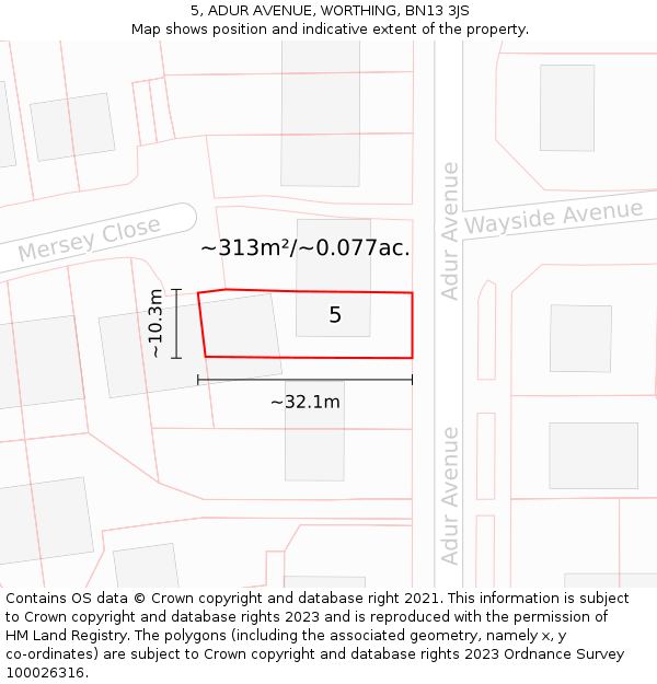 5, ADUR AVENUE, WORTHING, BN13 3JS: Plot and title map