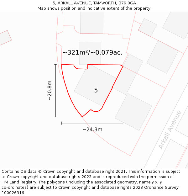 5, ARKALL AVENUE, TAMWORTH, B79 0GA: Plot and title map