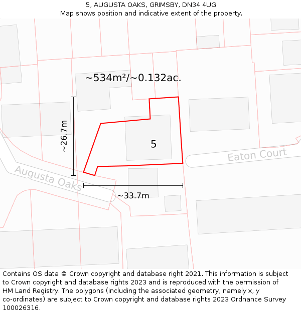 5, AUGUSTA OAKS, GRIMSBY, DN34 4UG: Plot and title map