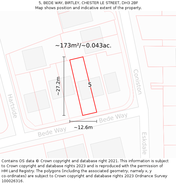 5, BEDE WAY, BIRTLEY, CHESTER LE STREET, DH3 2BF: Plot and title map