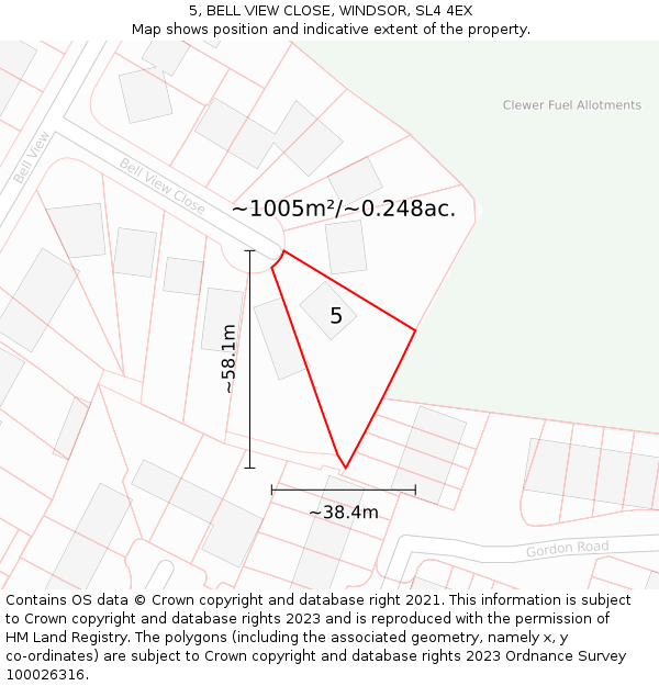 5, BELL VIEW CLOSE, WINDSOR, SL4 4EX: Plot and title map