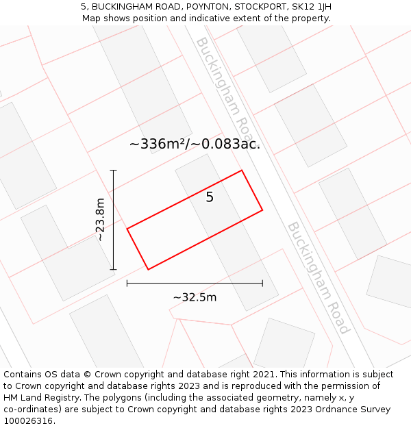 5, BUCKINGHAM ROAD, POYNTON, STOCKPORT, SK12 1JH: Plot and title map