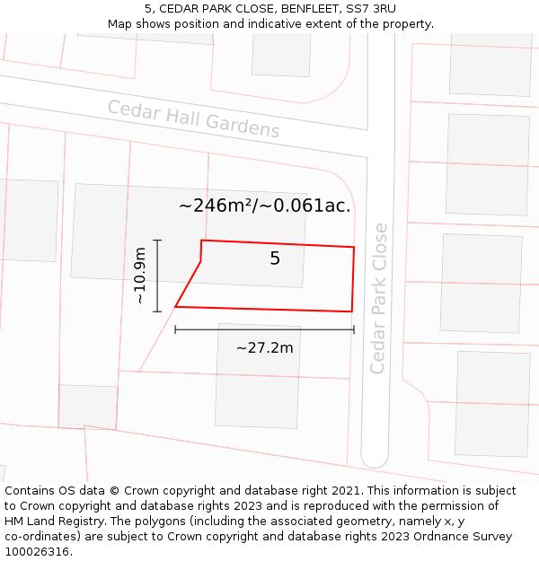 5, CEDAR PARK CLOSE, BENFLEET, SS7 3RU: Plot and title map