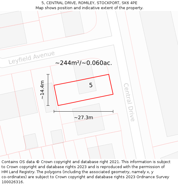 5, CENTRAL DRIVE, ROMILEY, STOCKPORT, SK6 4PE: Plot and title map