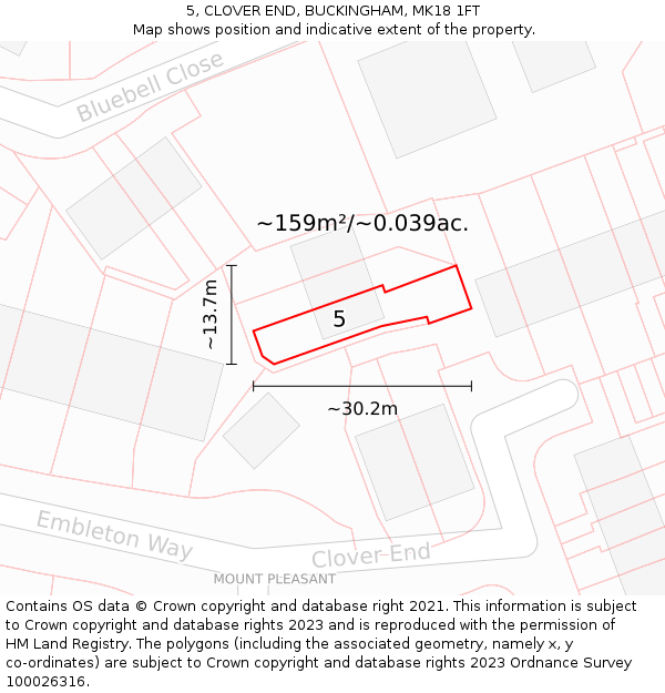 5, CLOVER END, BUCKINGHAM, MK18 1FT: Plot and title map