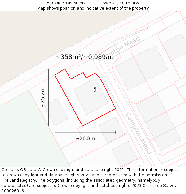 5, COMPTON MEAD, BIGGLESWADE, SG18 8LW: Plot and title map