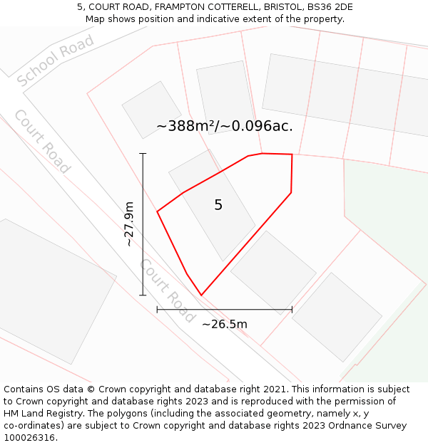 5, COURT ROAD, FRAMPTON COTTERELL, BRISTOL, BS36 2DE: Plot and title map