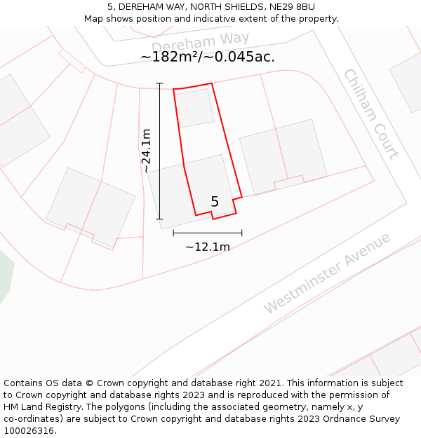 5, DEREHAM WAY, NORTH SHIELDS, NE29 8BU: Plot and title map