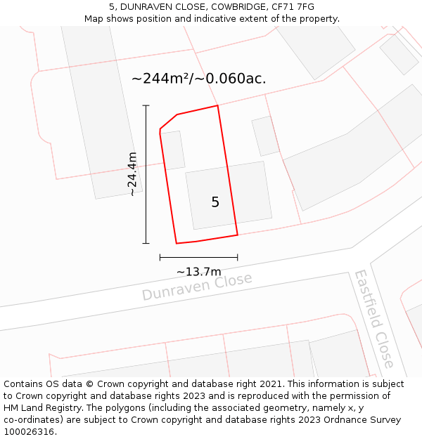 5, DUNRAVEN CLOSE, COWBRIDGE, CF71 7FG: Plot and title map