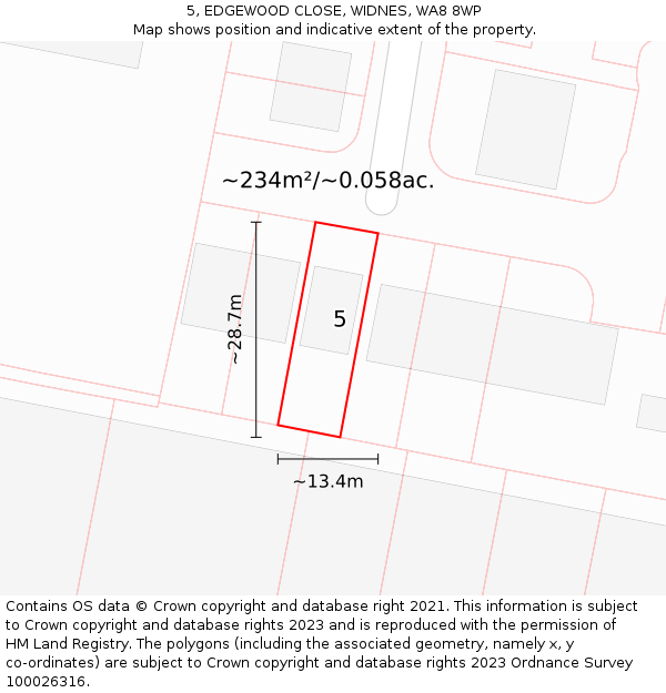 5, EDGEWOOD CLOSE, WIDNES, WA8 8WP: Plot and title map