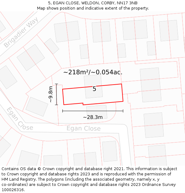 5, EGAN CLOSE, WELDON, CORBY, NN17 3NB: Plot and title map