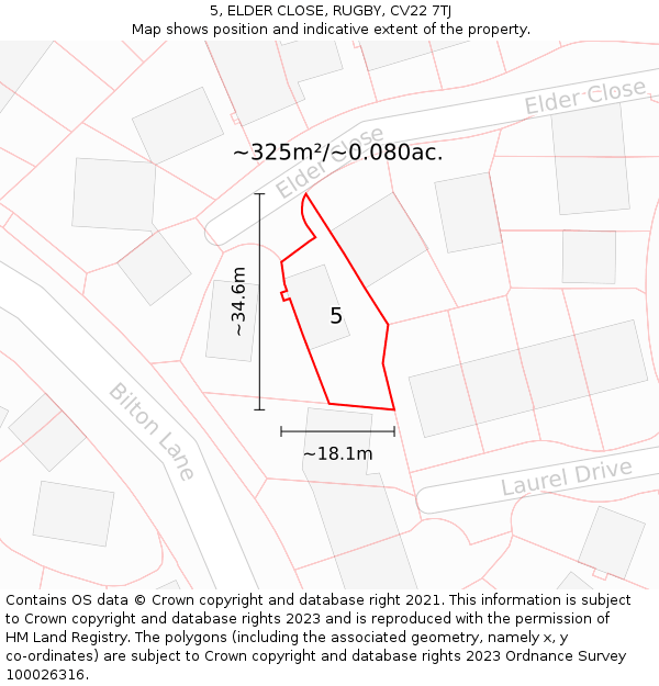5, ELDER CLOSE, RUGBY, CV22 7TJ: Plot and title map