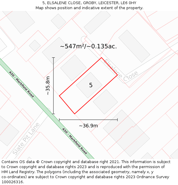 5, ELSALENE CLOSE, GROBY, LEICESTER, LE6 0HY: Plot and title map