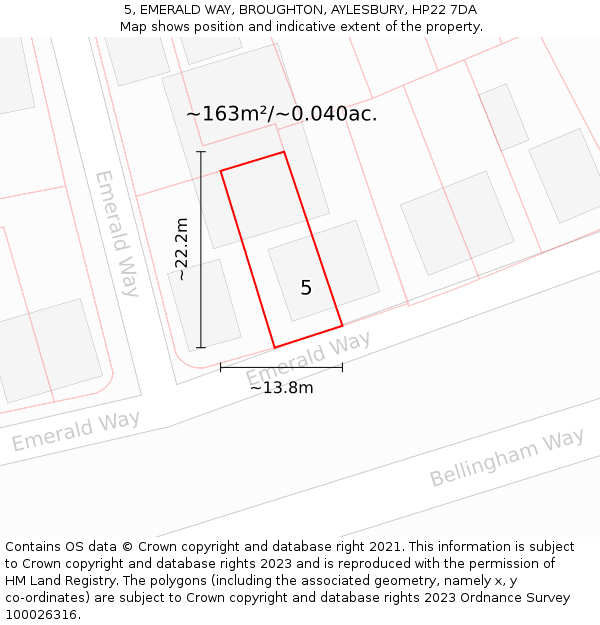 5, EMERALD WAY, BROUGHTON, AYLESBURY, HP22 7DA: Plot and title map