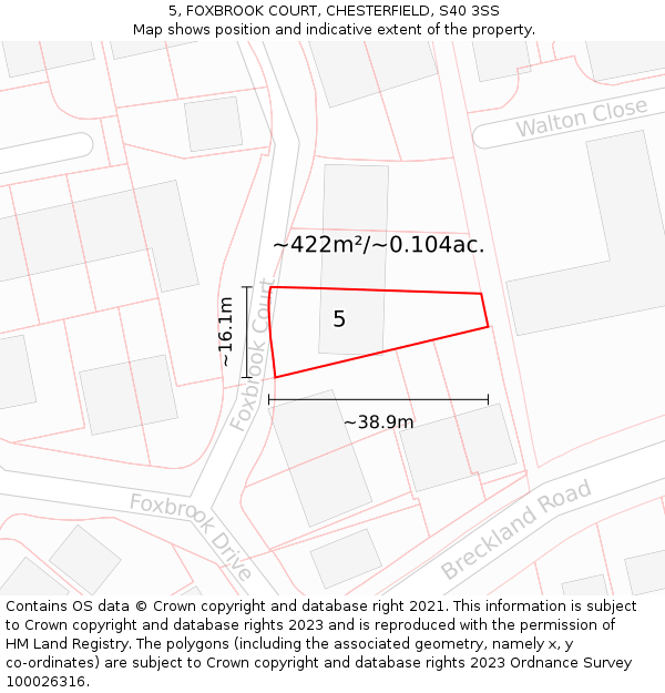 5, FOXBROOK COURT, CHESTERFIELD, S40 3SS: Plot and title map