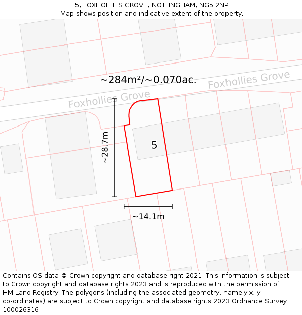 5, FOXHOLLIES GROVE, NOTTINGHAM, NG5 2NP: Plot and title map